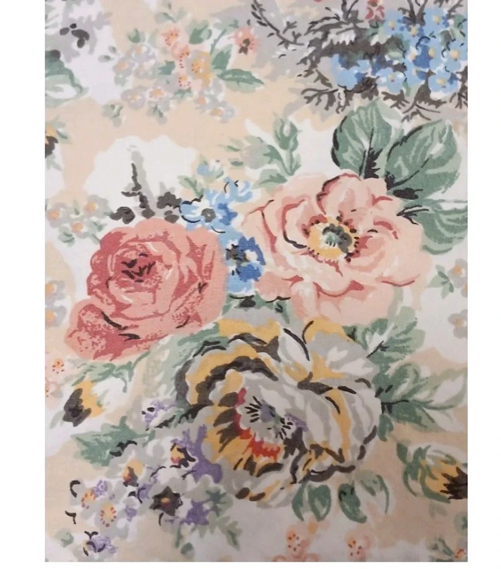 Ralph Lauren TWIN Flat Sheet BRITTANY Cabbage Rose 100% Cotton Floral Beige VNTG